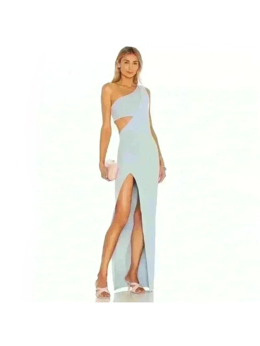 Atoir One-Shoulder Light Blue Cutout Gown with High Slit